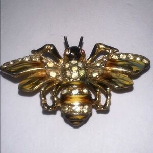 Vintage 40's Coro Craft gold over sterling silver enamel rhinestone bee clip pin